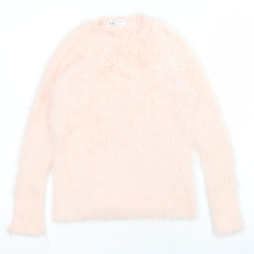 H&M Girls Pink Round Neck  Polyamide Pullover Jumper Size 8 Years