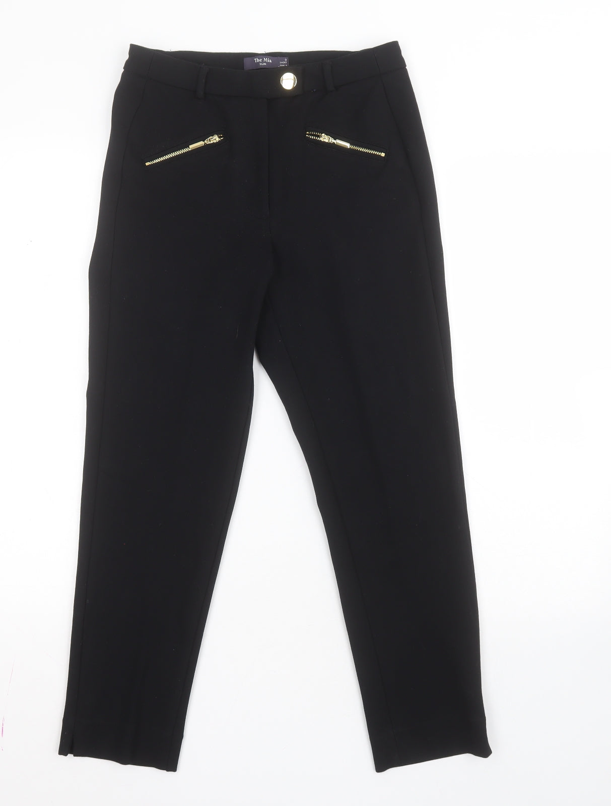 Marks and Spencer Womens Black  Viscose Dress Pants Trousers Size 8 L24 in Slim Zip