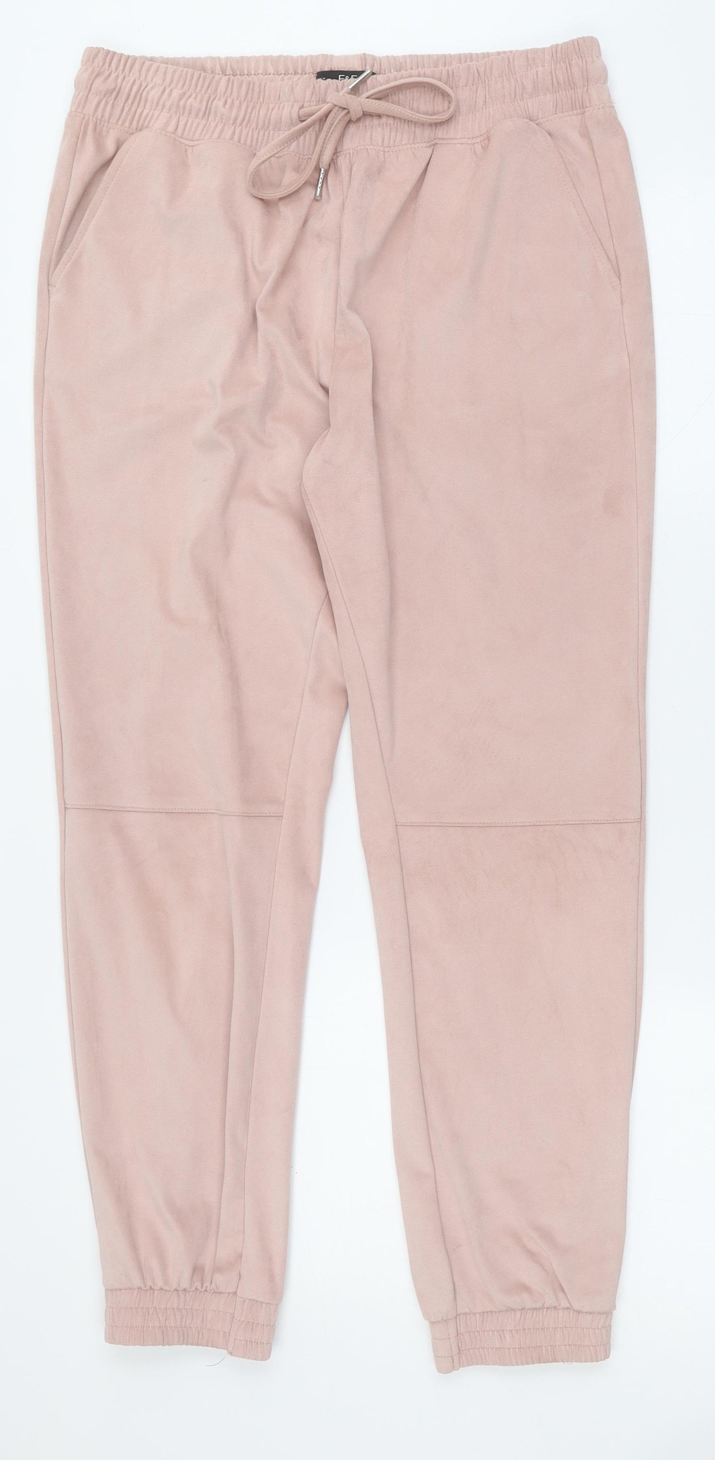 F&F Womens Pink  Polyester Jogger Trousers Size 12 L25 in Regular Drawstring