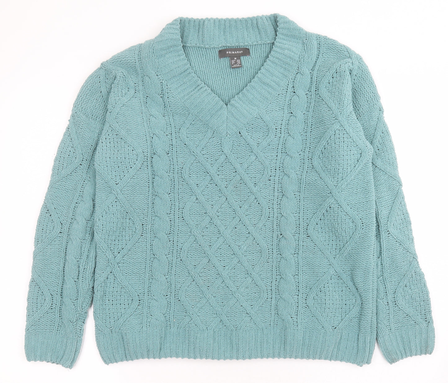 Primark Womens Blue V-Neck  Polyester Pullover Jumper Size M