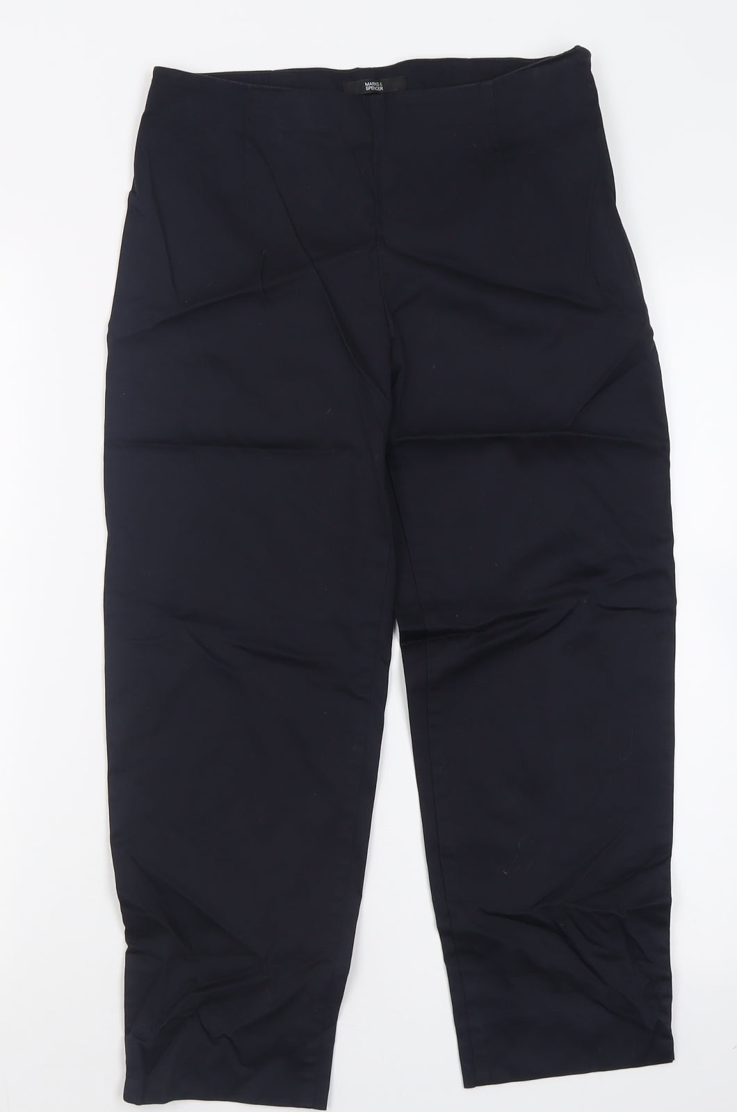 Marks and Spencer Womens Blue  Cotton Cropped Trousers Size 8 L24 in Regular Zip