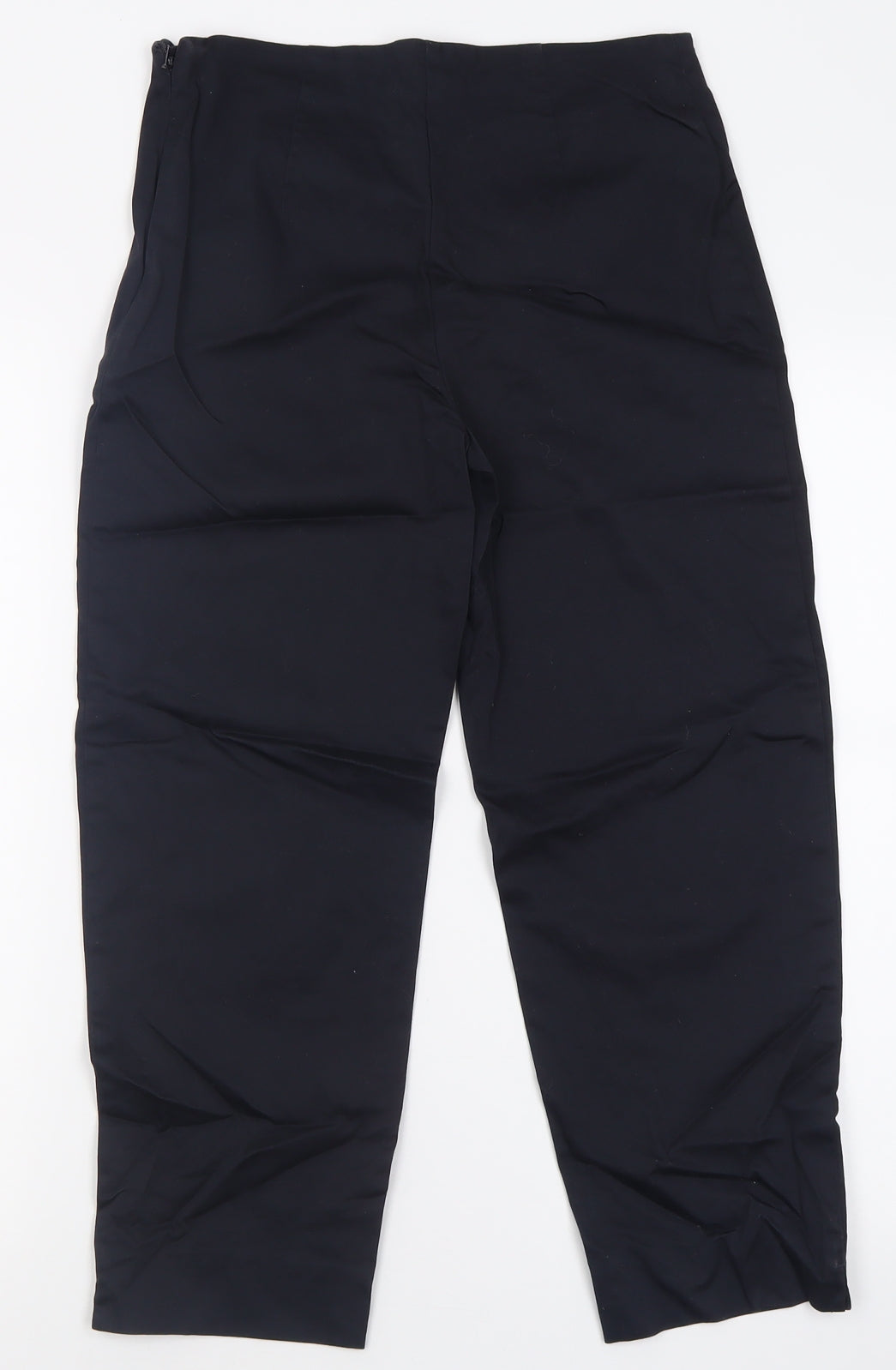 Marks and Spencer Womens Blue  Cotton Cropped Trousers Size 8 L24 in Regular Zip