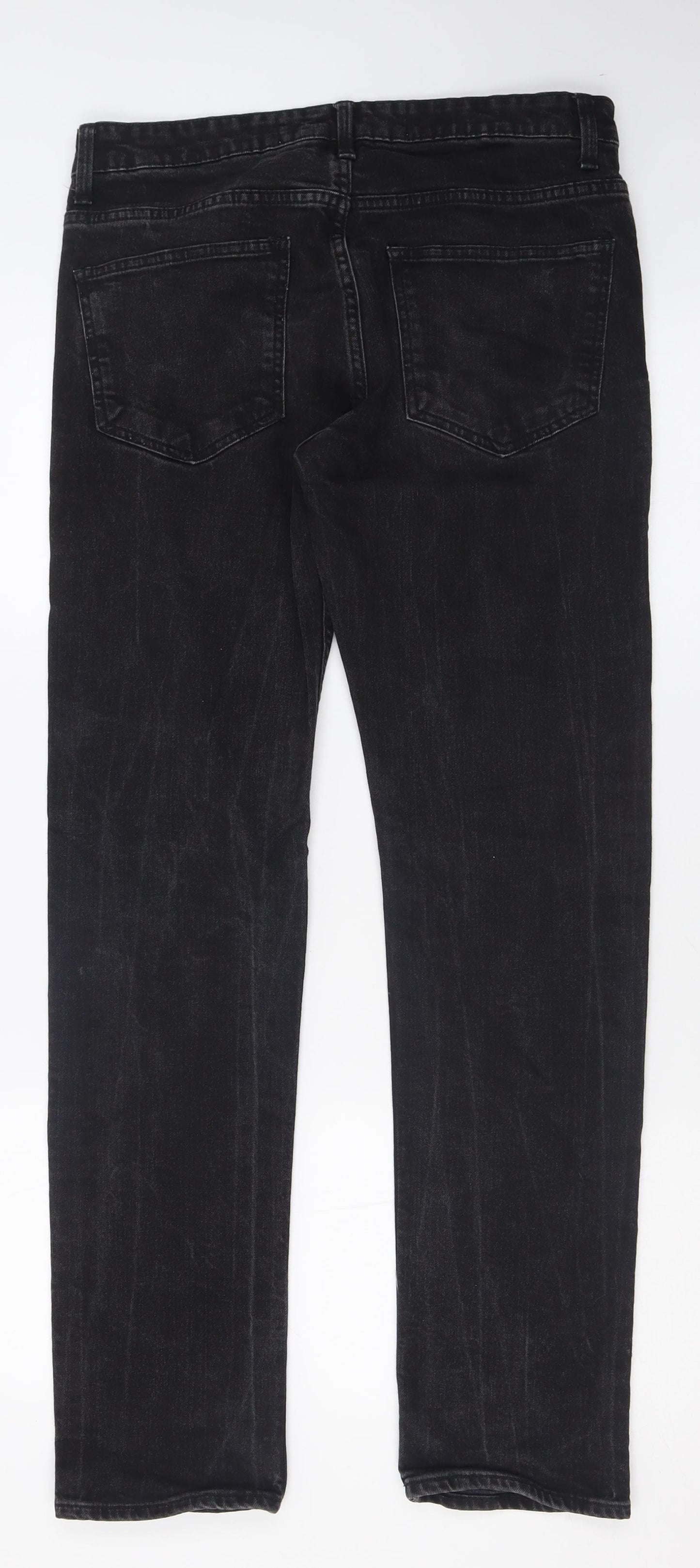 New Look Mens Black  Cotton Straight Jeans Size 32 L32 in Slim Button