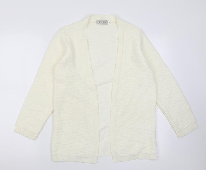 BASSINI Womens White V-Neck Acrylic Cardigan Jumper Size S