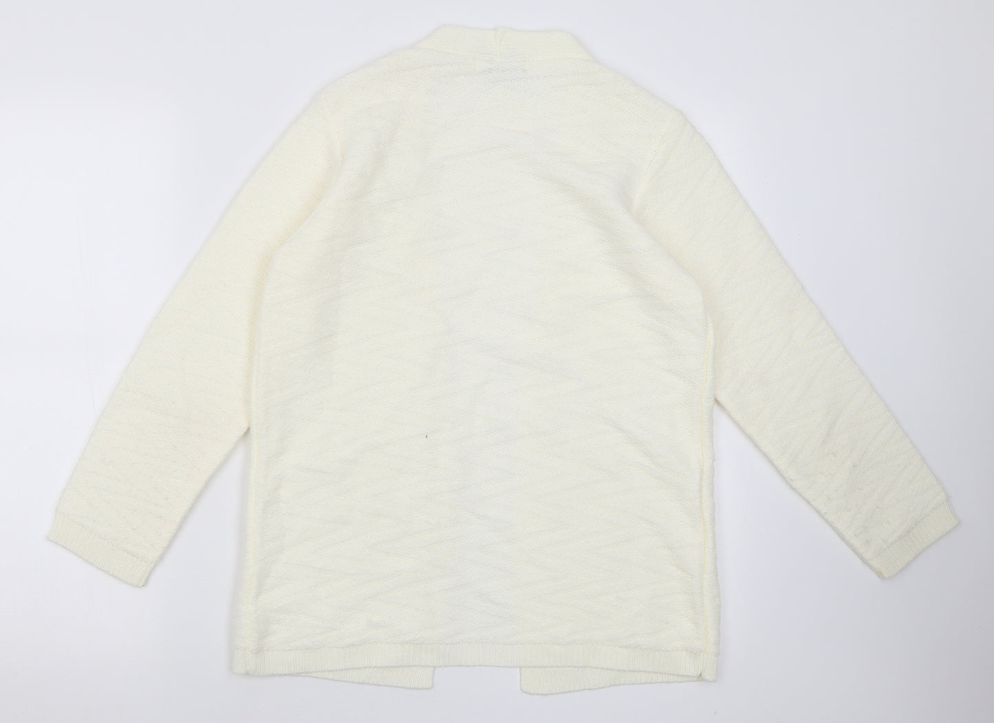 BASSINI Womens White V-Neck  Acrylic Cardigan Jumper Size S
