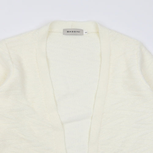 BASSINI Womens White V-Neck  Acrylic Cardigan Jumper Size S