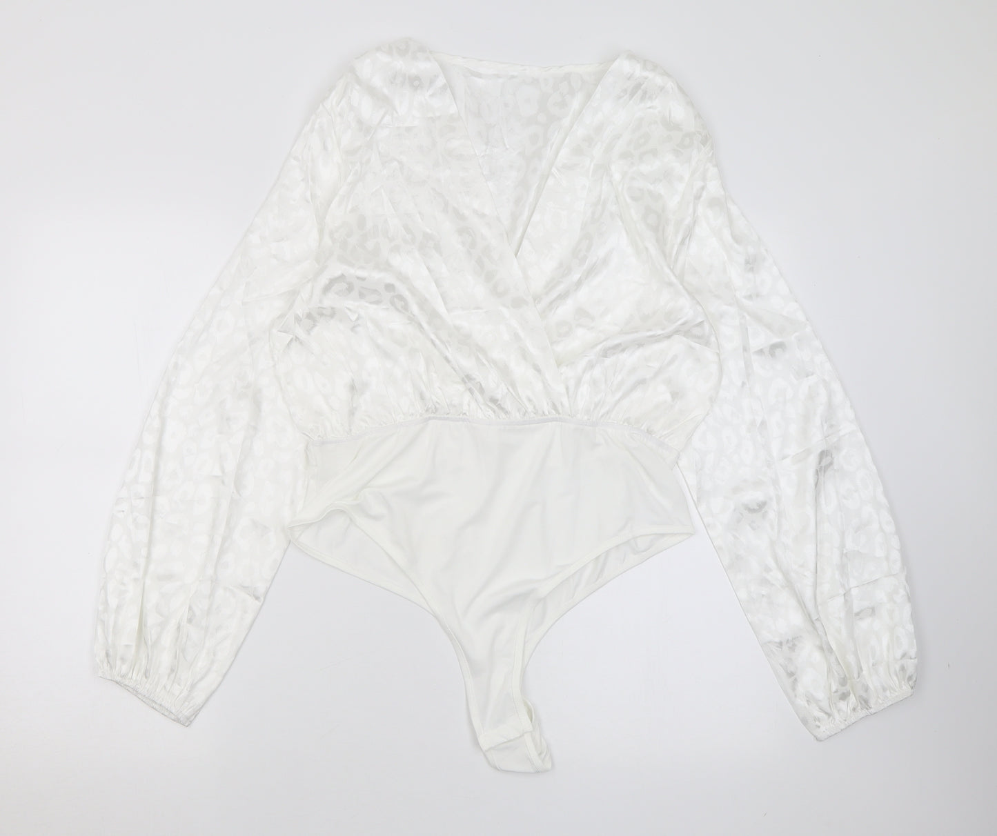 SheIn Womens White Animal Print Polyester Bodysuit One-Piece Size XL  Button