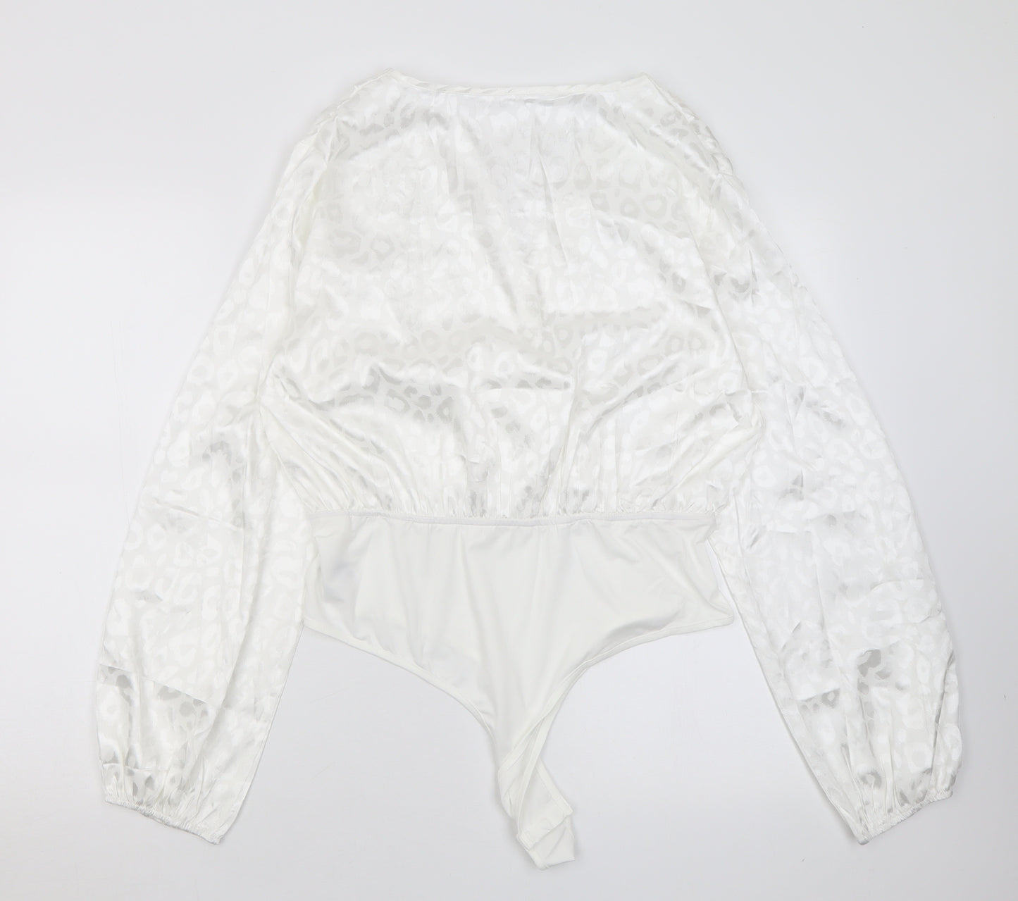 SheIn Womens White Animal Print Polyester Bodysuit One-Piece Size XL  Button