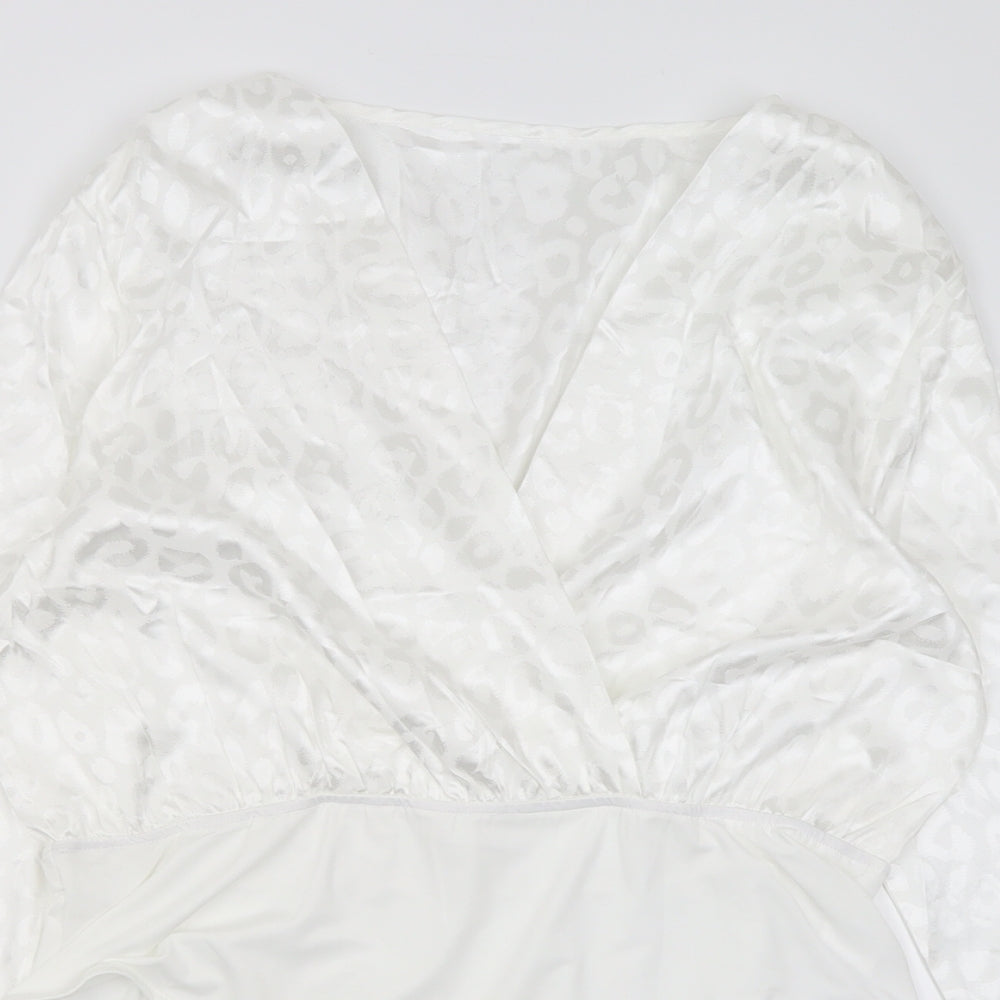 SheIn Womens White Animal Print Polyester Bodysuit One-Piece Size XL  Button