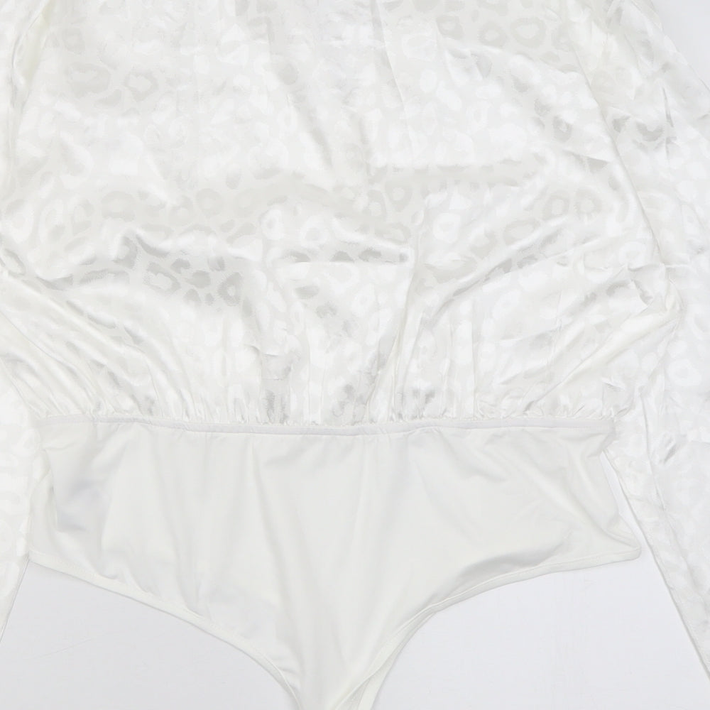 SheIn Womens White Animal Print Polyester Bodysuit One-Piece Size XL  Button