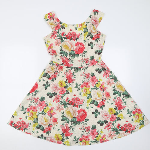 Dorothy Perkins Womens Pink Floral Polyester Fit & Flare  Size 10  Crew Neck Pullover