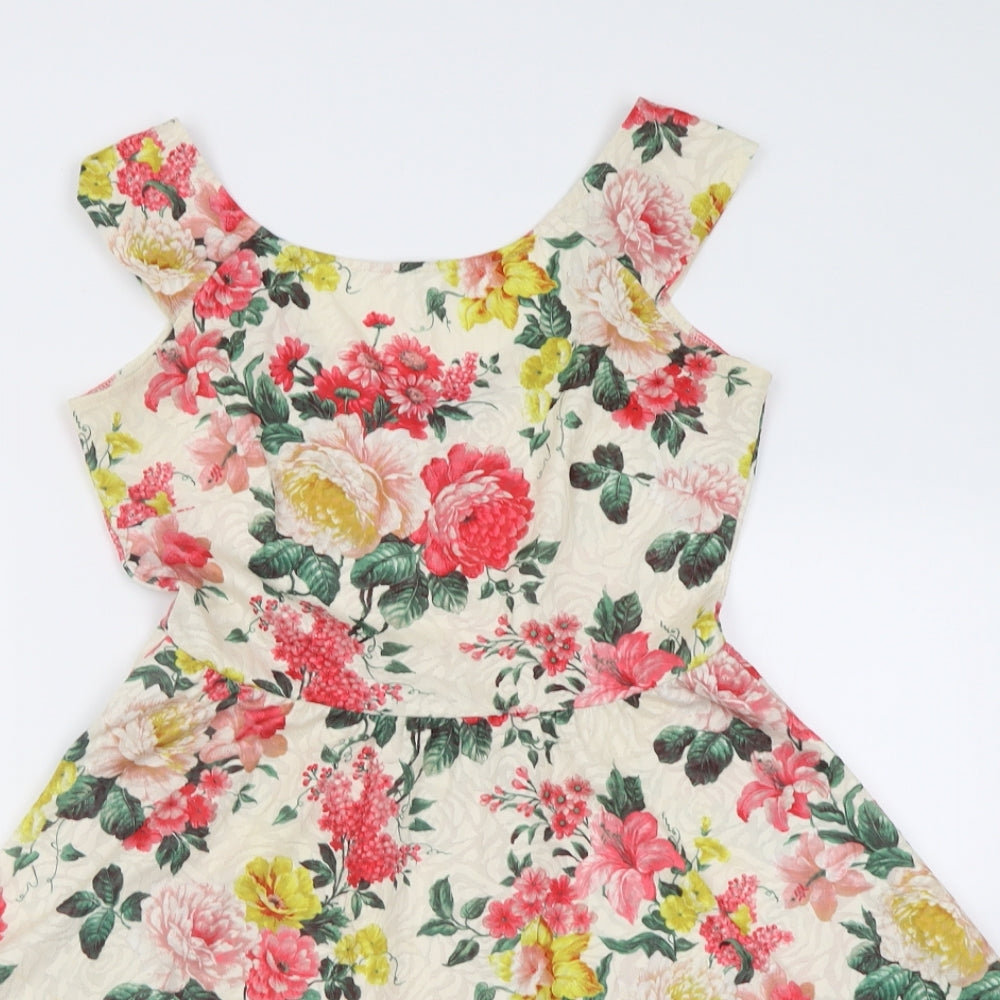 Dorothy Perkins Womens Pink Floral Polyester Fit & Flare  Size 10  Crew Neck Pullover