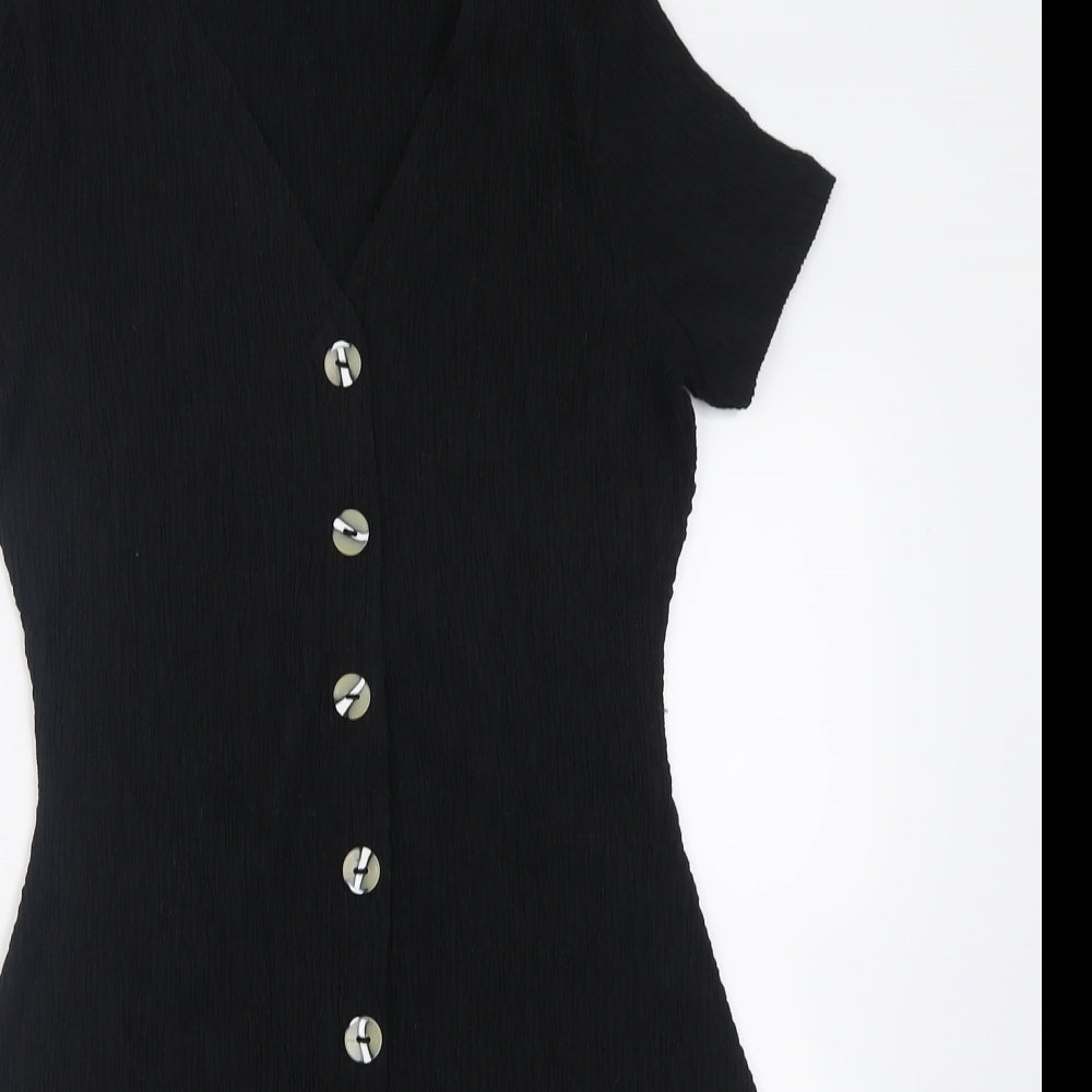 F&F Womens Black  Polyester Fit & Flare  Size 12  V-Neck Button