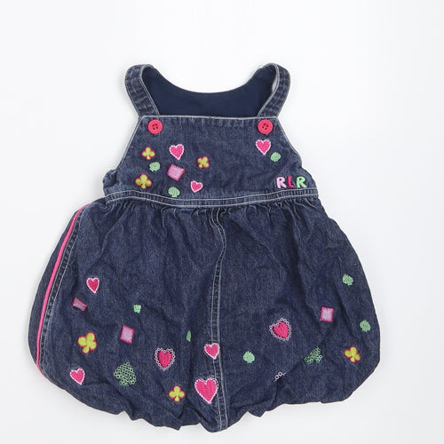 Debenhams Girls Blue Geometric Cotton A-Line  Size 6-9 Months  Square Neck Button