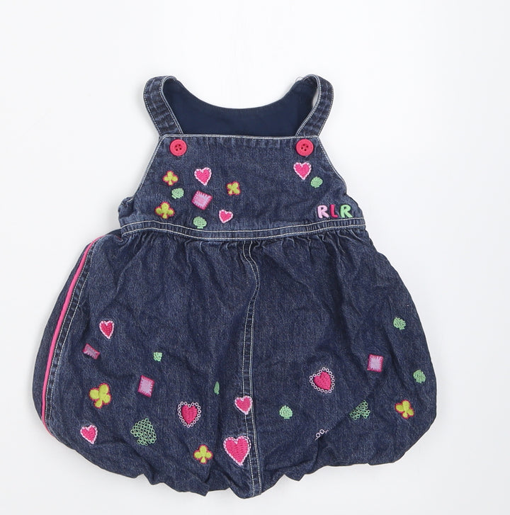 Debenhams Girls Blue Geometric Cotton A-Line  Size 6-9 Months  Square Neck Button