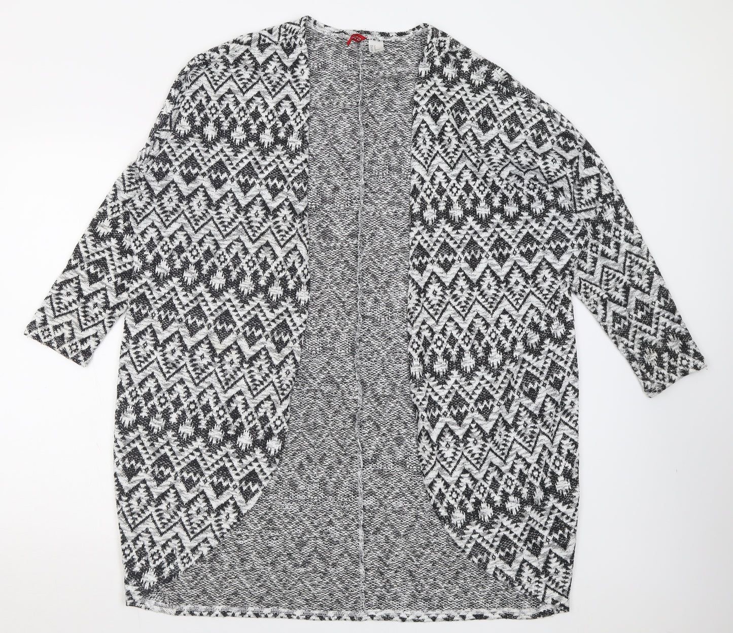 H&M Womens Black V-Neck Geometric Polyester Cardigan Jumper Size M