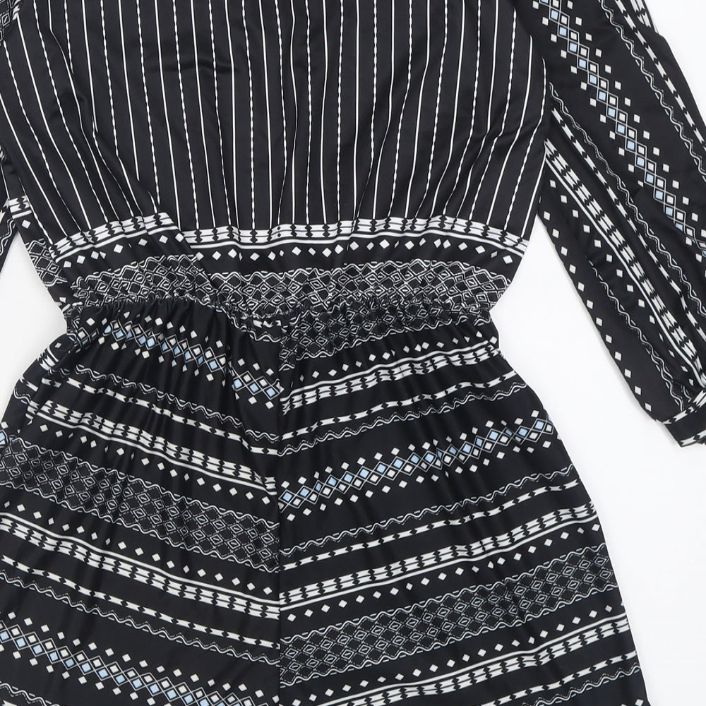 Preworn Womens Black Geometric Polyester Playsuit One-Piece Size L  Tie