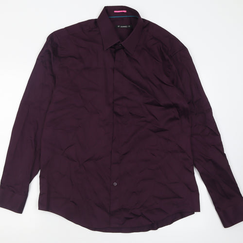Dunnes Stores Mens Purple  Cotton  Button-Up Size L Collared Button