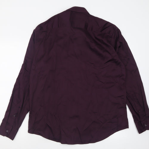 Dunnes Stores Mens Purple  Cotton  Button-Up Size L Collared Button
