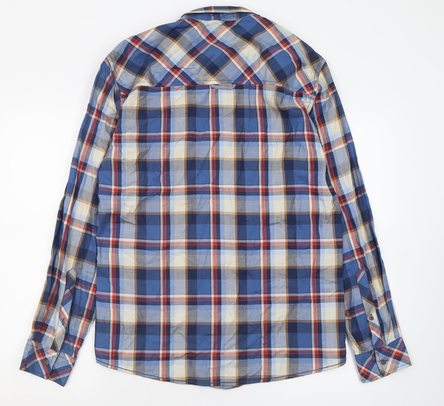 Shine Original Mens Blue Check Cotton  Button-Up Size L Collared Button