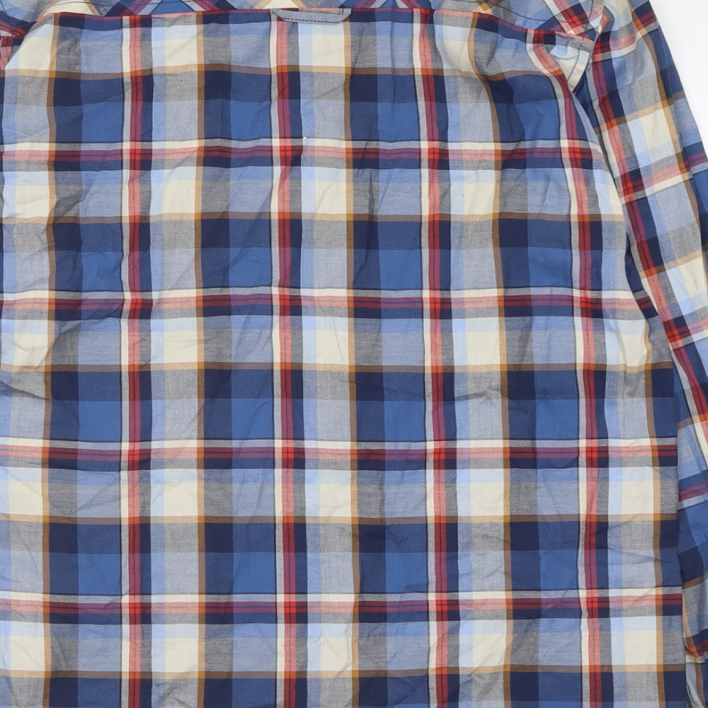 Shine Original Mens Blue Check Cotton  Button-Up Size L Collared Button