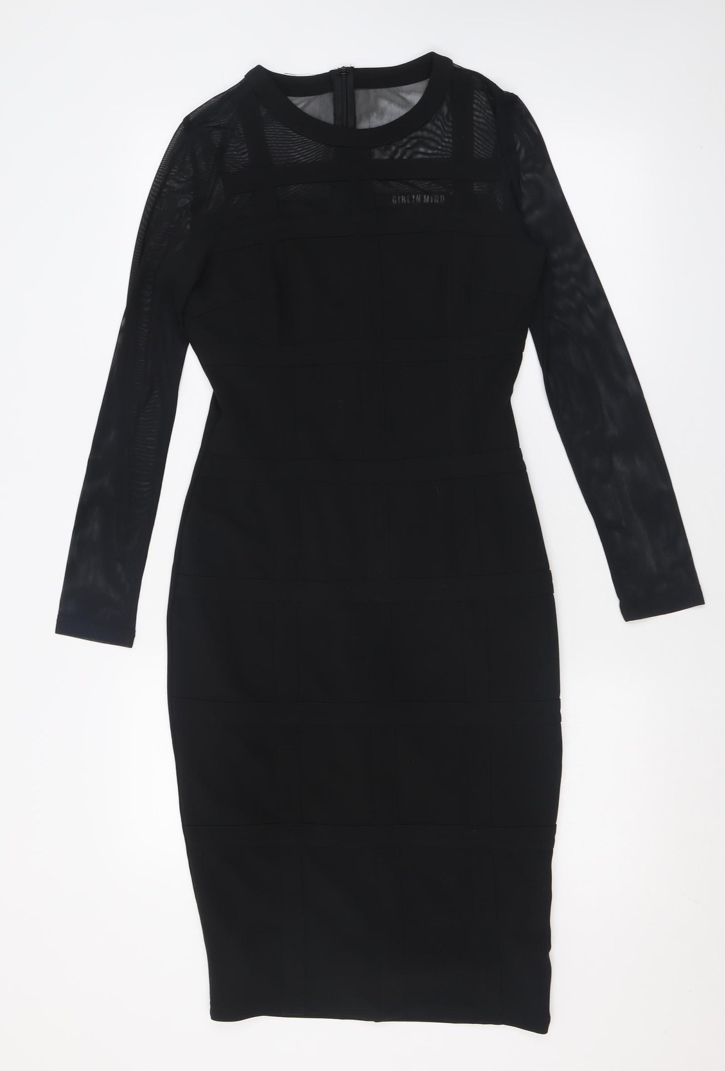 Girl in mind Womens Black  Polyester Bodycon  Size 10  Crew Neck Zip