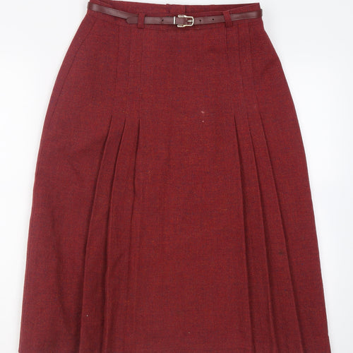 Marks and Spencer Womens Red  Wool Pleated Skirt Size 14   Button