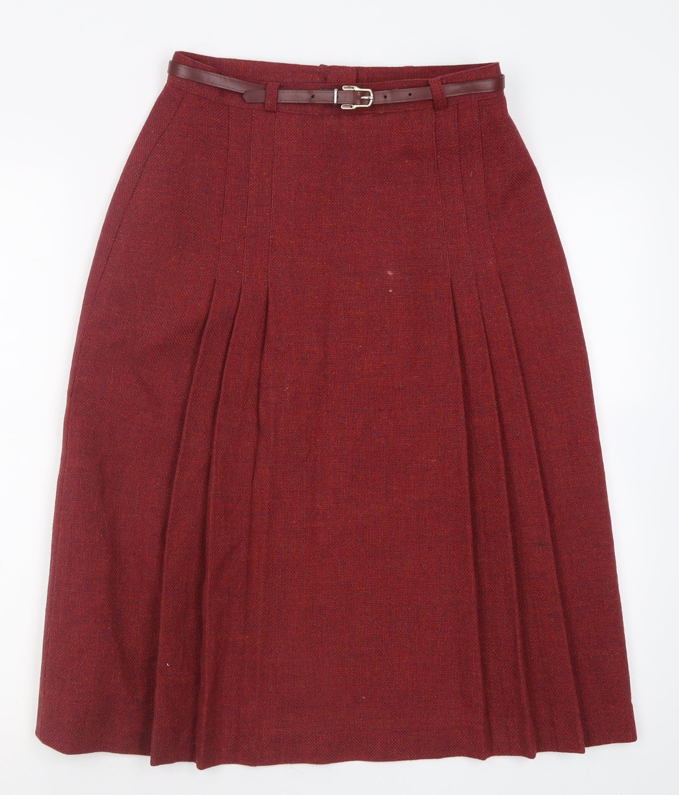 Marks and Spencer Womens Red  Wool Pleated Skirt Size 14   Button