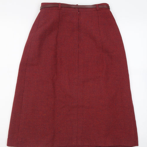 Marks and Spencer Womens Red  Wool Pleated Skirt Size 14   Button