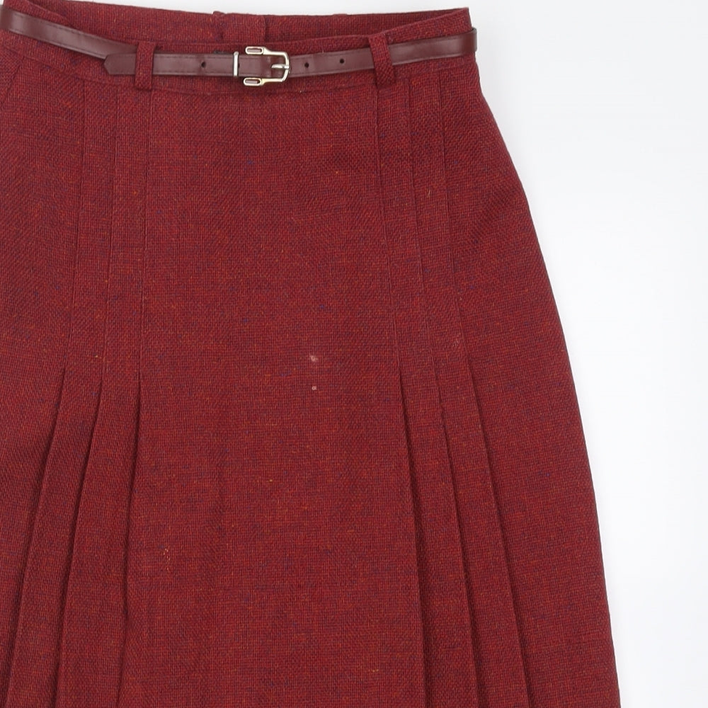 Marks and Spencer Womens Red  Wool Pleated Skirt Size 14   Button