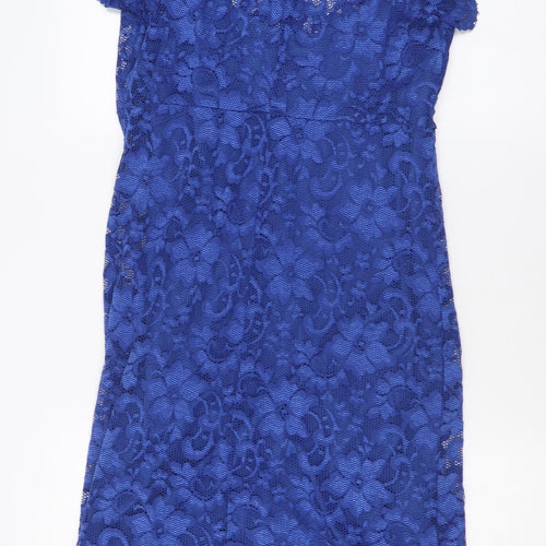 Nightingales Womens Blue Floral Polyamide Bodycon  Size 14  Crew Neck Pullover