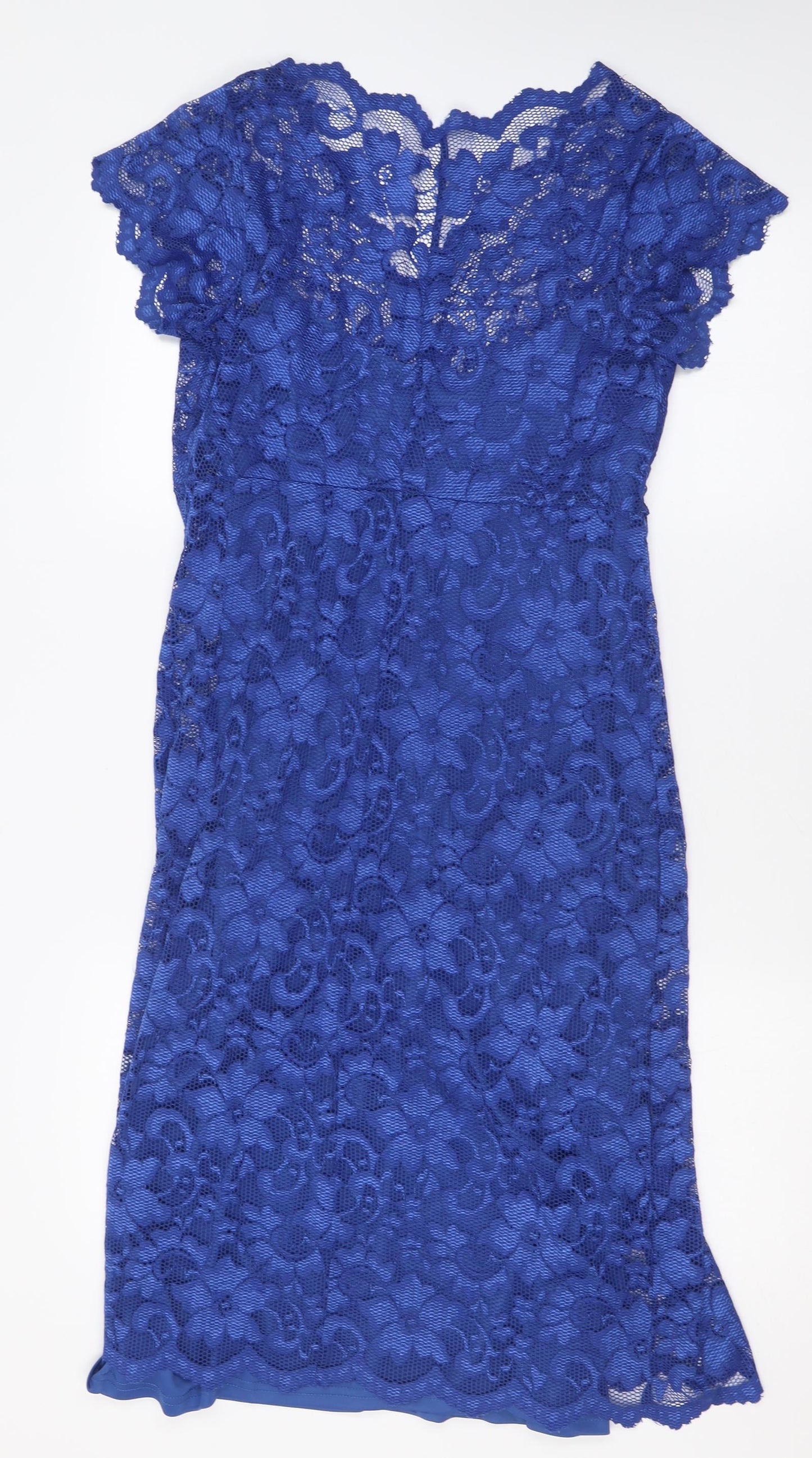 Nightingales Womens Blue Floral Polyamide Bodycon  Size 14  Crew Neck Pullover