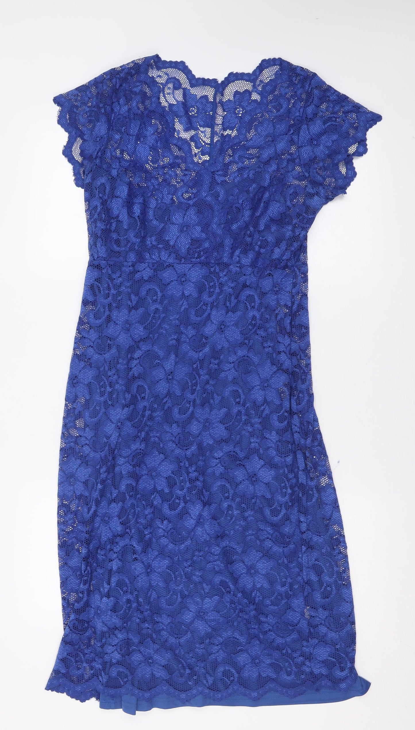 Nightingales Womens Blue Floral Polyamide Bodycon  Size 14  Crew Neck Pullover