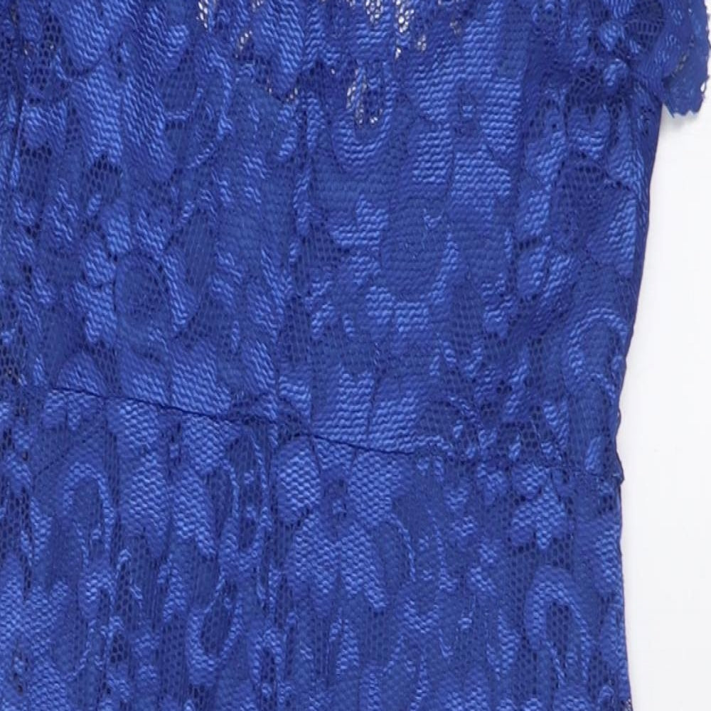 Nightingales Womens Blue Floral Polyamide Bodycon  Size 14  Crew Neck Pullover