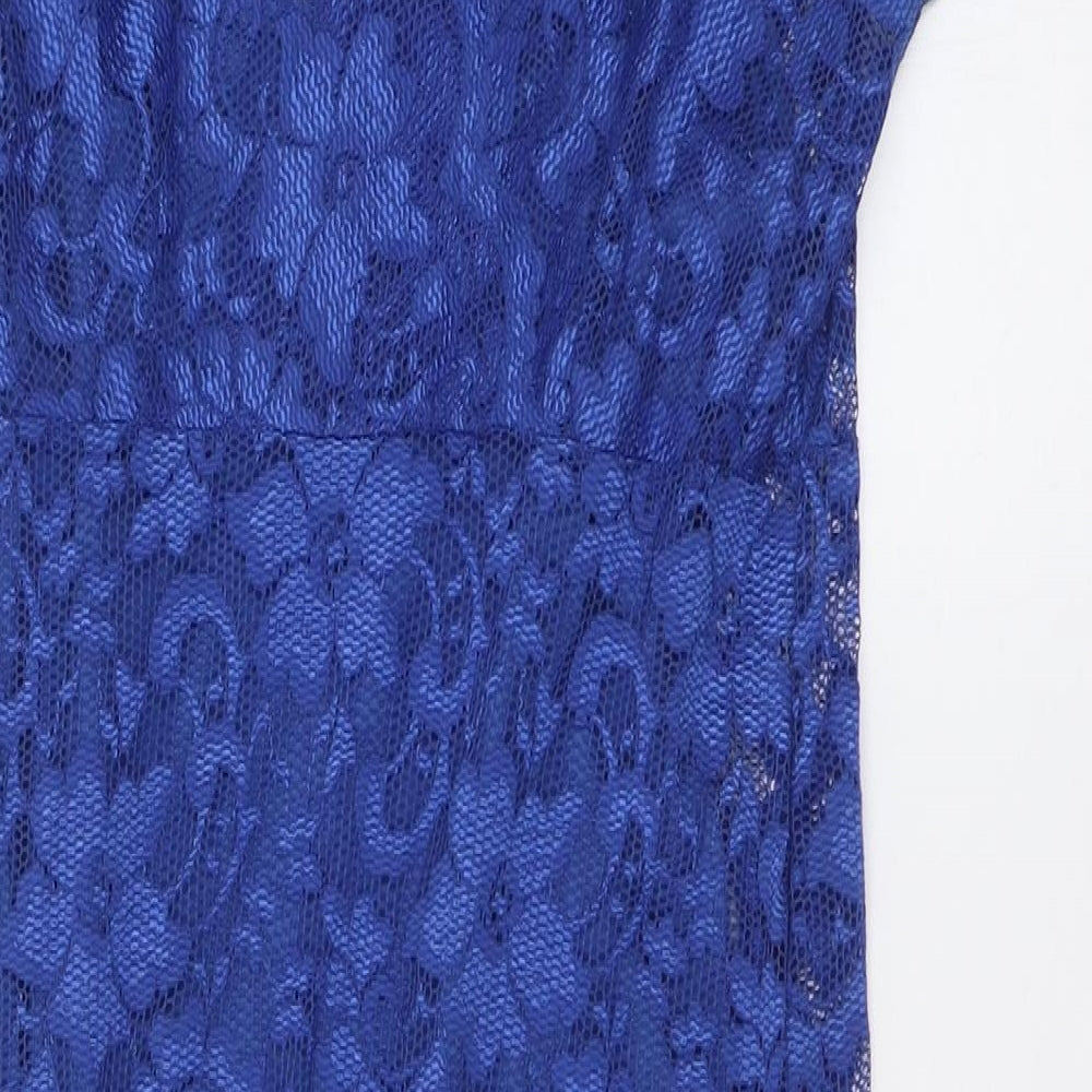 Nightingales Womens Blue Floral Polyamide Bodycon  Size 14  Crew Neck Pullover