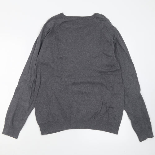 New Look Mens Grey V-Neck  Cotton Pullover Jumper Size L
