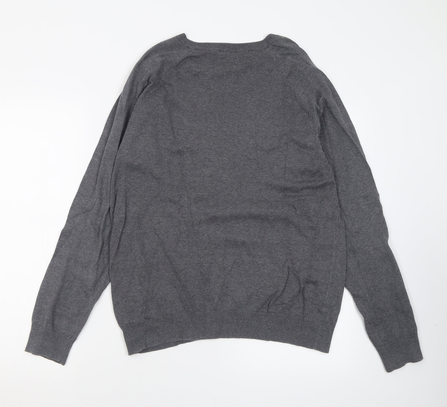 New Look Mens Grey V-Neck  Cotton Pullover Jumper Size L