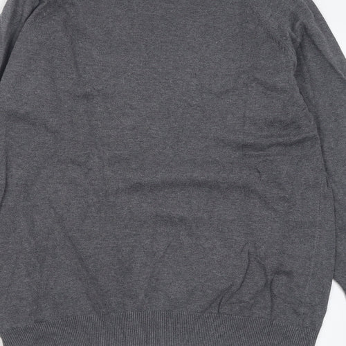 New Look Mens Grey V-Neck  Cotton Pullover Jumper Size L