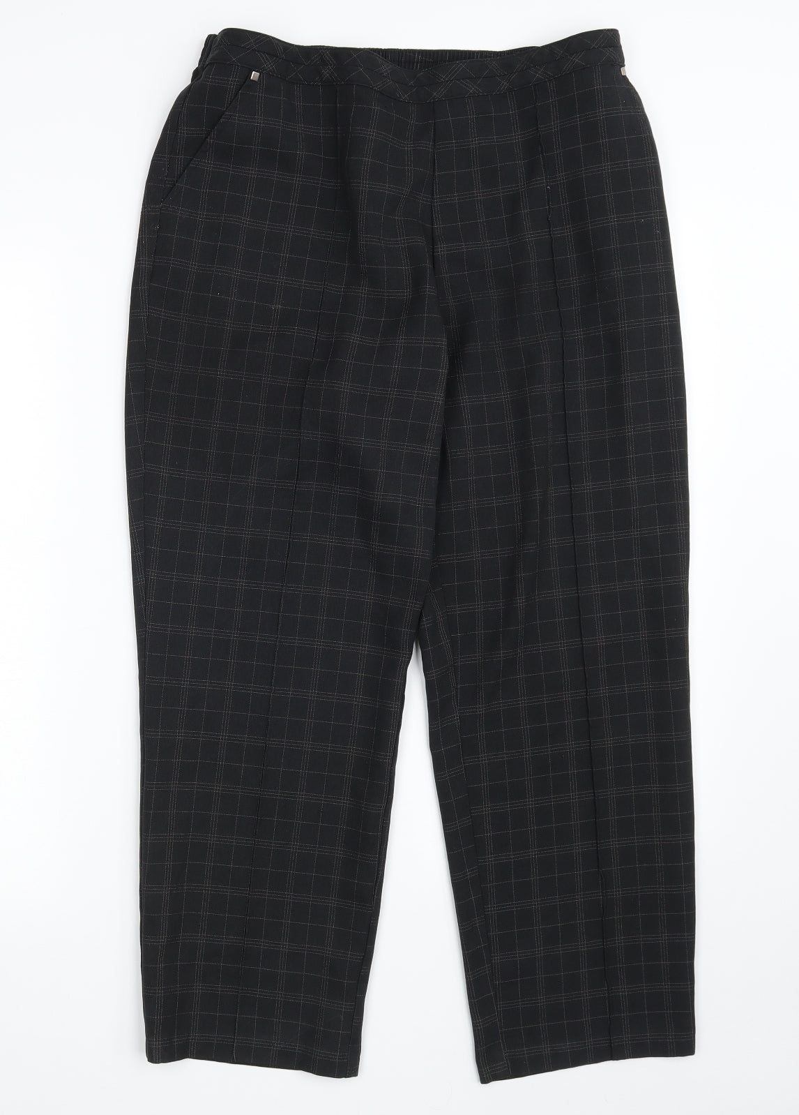 Marks and Spencer Womens Black Check Polyester Dress Pants Trousers Size 14 L26 in Regular