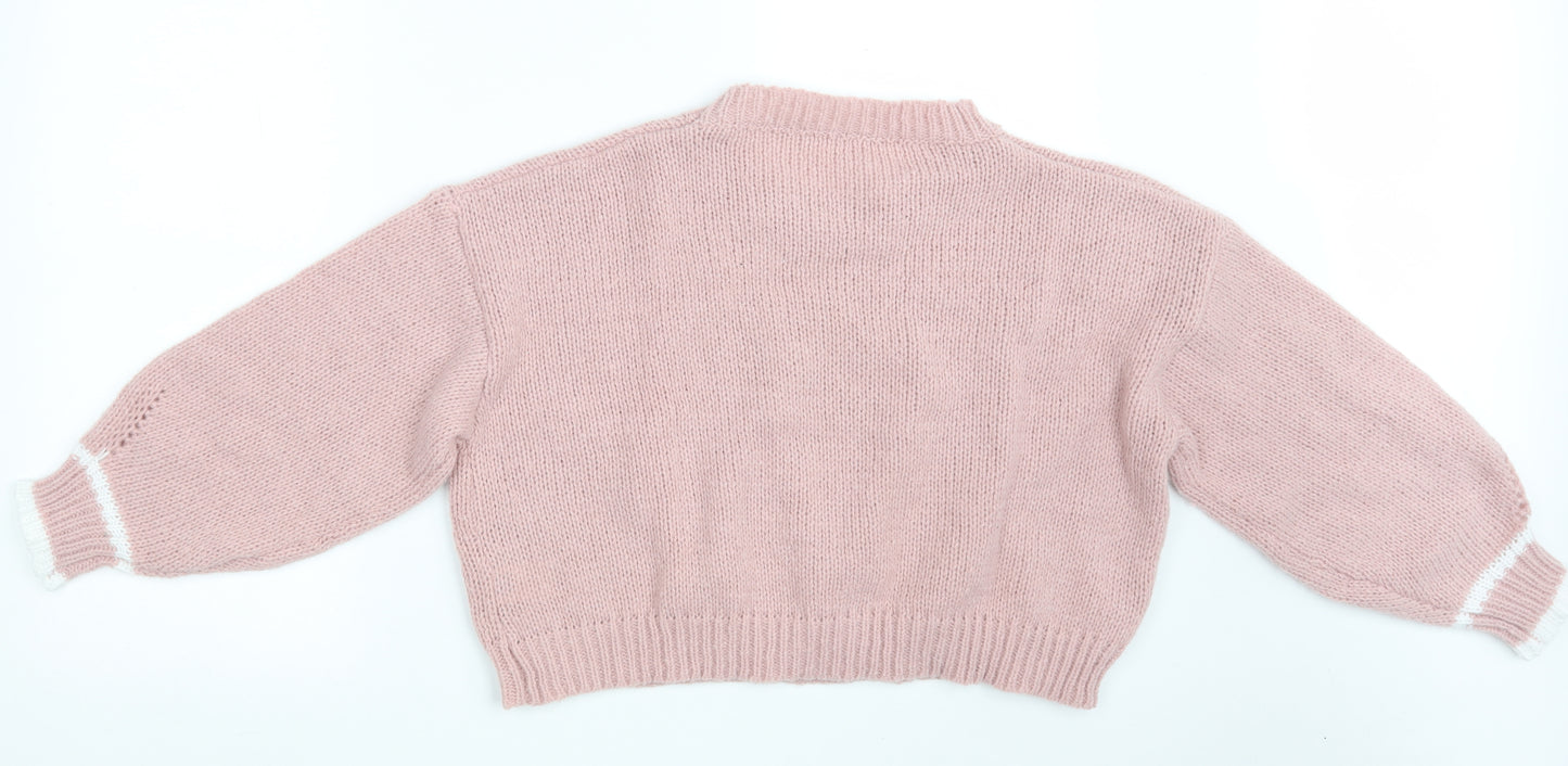 SheIn Womens Pink Round Neck Floral Polyester Pullover Jumper Size XL   - Cropped