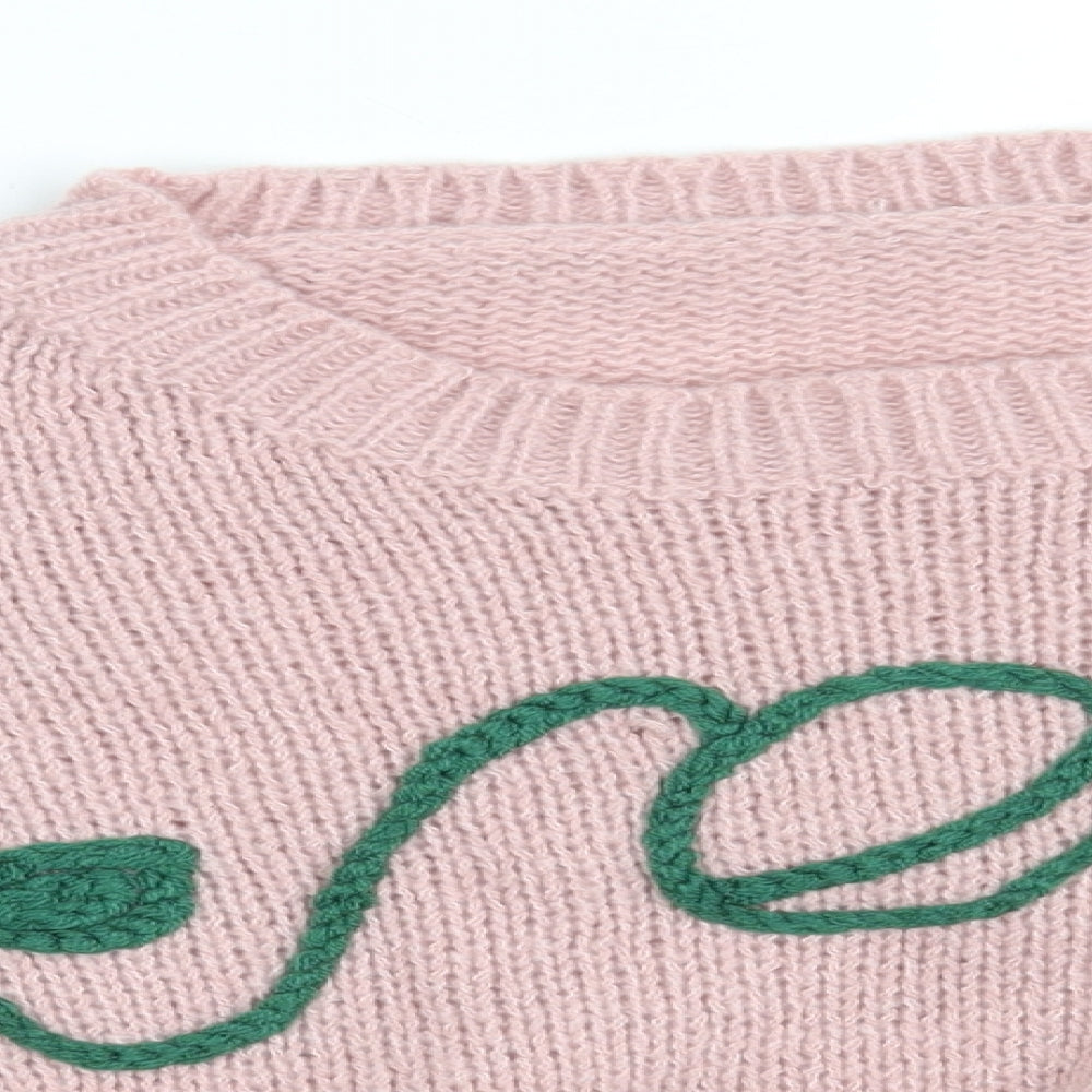 SheIn Womens Pink Round Neck Floral Polyester Pullover Jumper Size XL   - Cropped