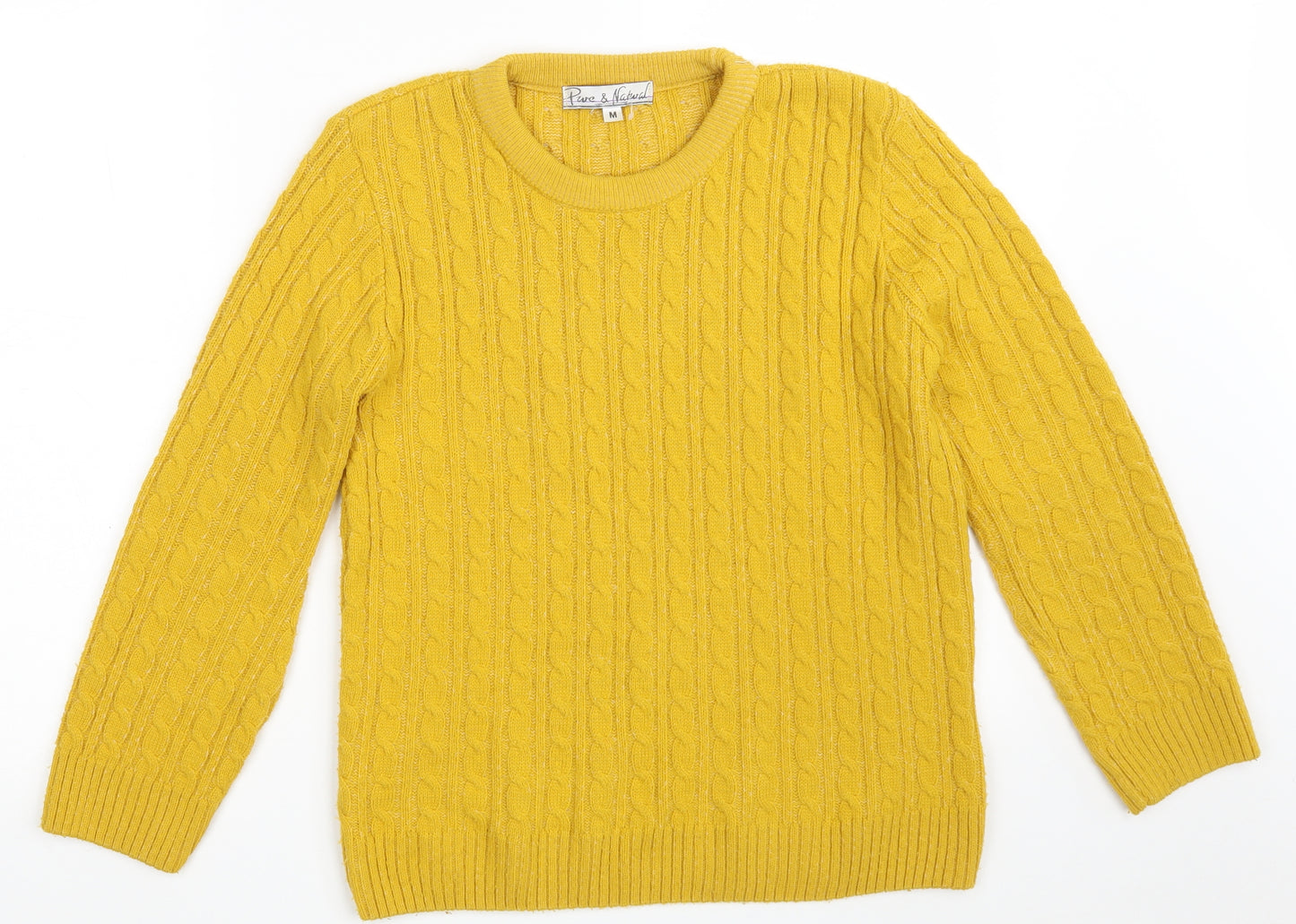 Pure & Natural Womens Yellow Crew Neck  Acrylic Pullover Jumper Size M
