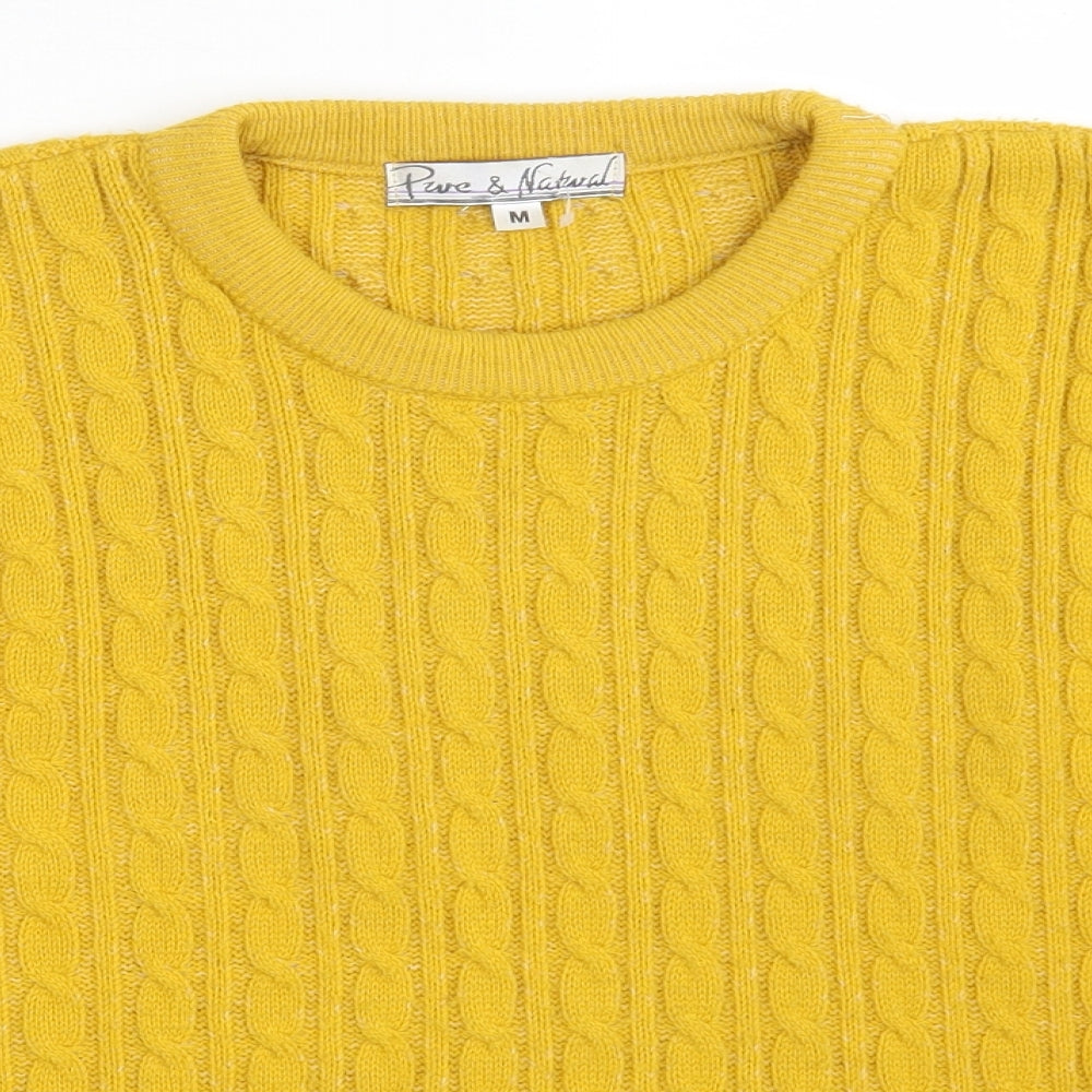 Pure & Natural Womens Yellow Crew Neck  Acrylic Pullover Jumper Size M