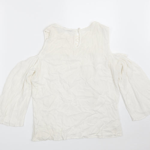 TU Womens White Floral Viscose Basic Blouse Size 14 Round Neck
