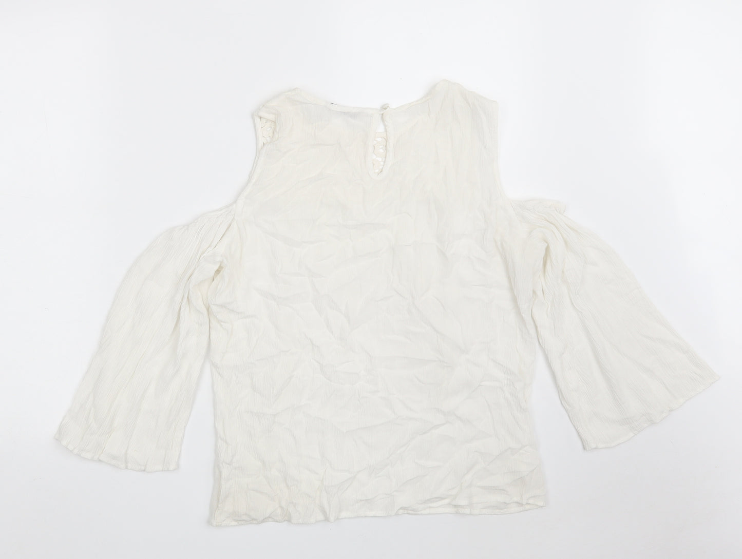 TU Womens White Floral Viscose Basic Blouse Size 14 Round Neck