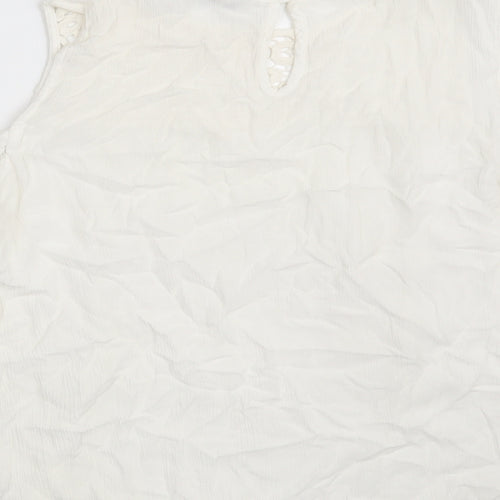 TU Womens White Floral Viscose Basic Blouse Size 14 Round Neck