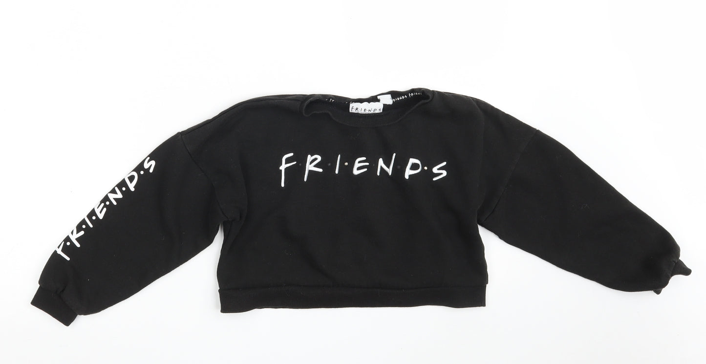 Primark Girls Black  Cotton Pullover Sweatshirt Size 8-9 Years   - Friends -Cropped