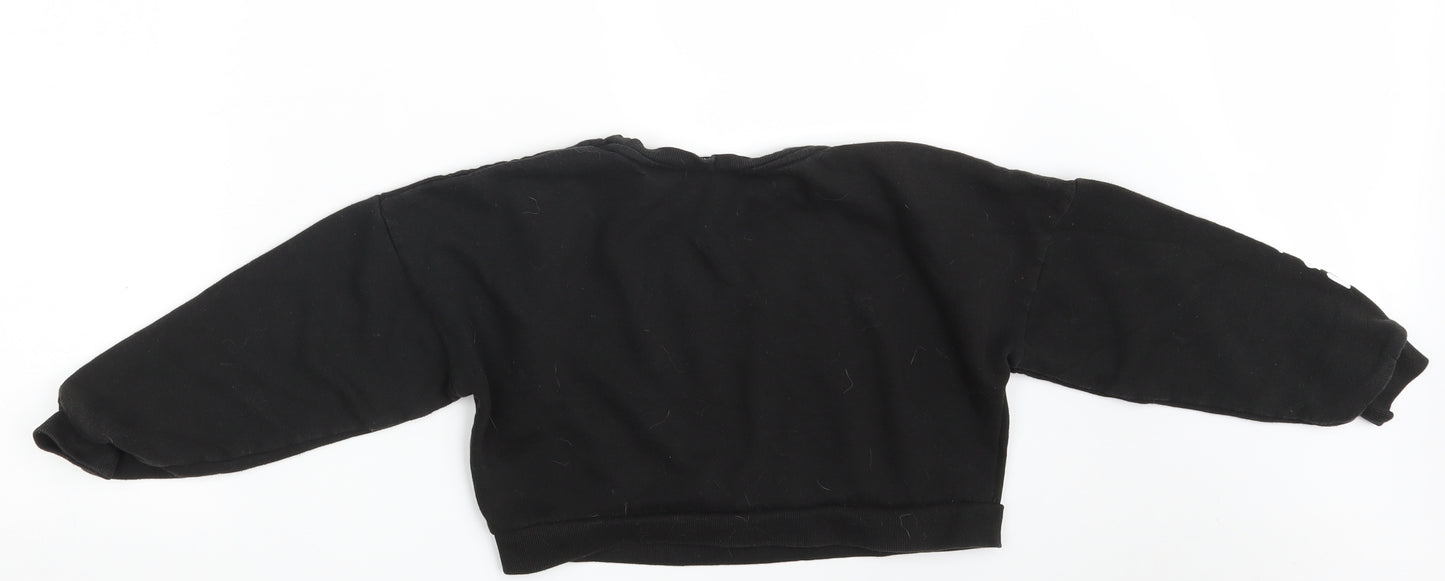 Primark Girls Black  Cotton Pullover Sweatshirt Size 8-9 Years   - Friends -Cropped