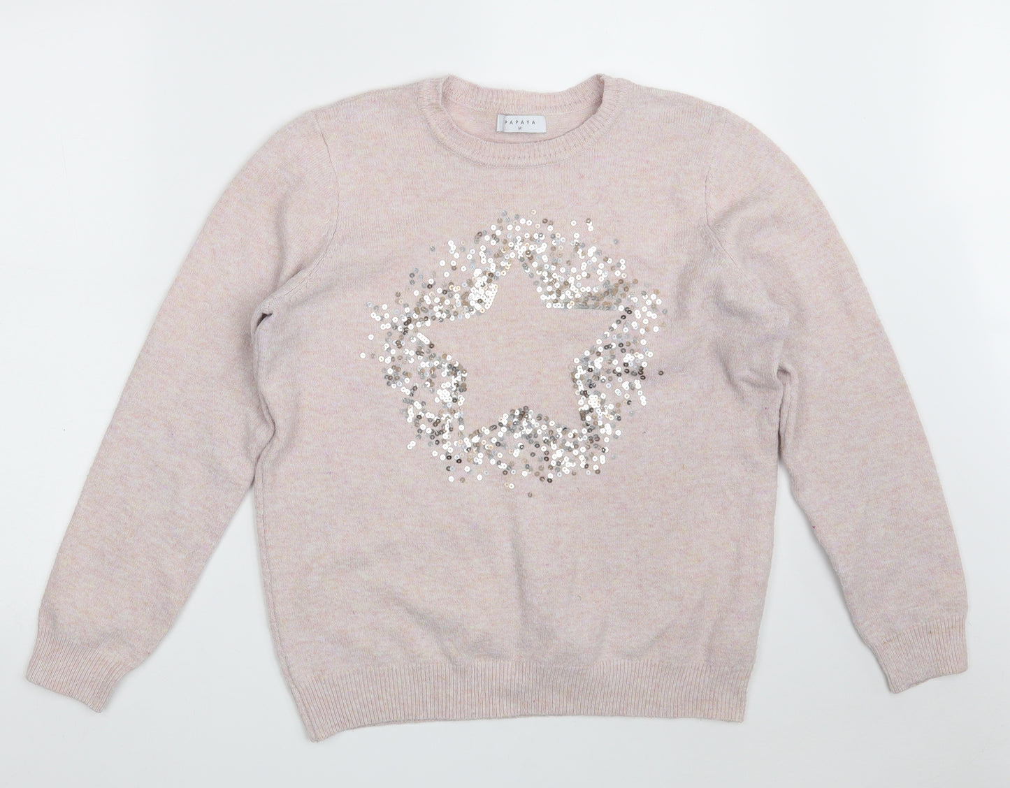 Papaya Womens Pink Crew Neck  Polyester Pullover Jumper Size M