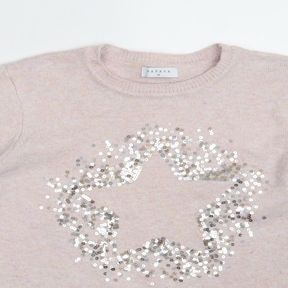 Papaya Womens Pink Crew Neck  Polyester Pullover Jumper Size M